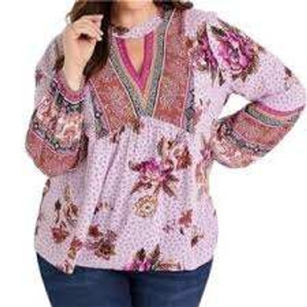 Maurices Peasant Blouse Womens XS Lavender Floral Boho Mock